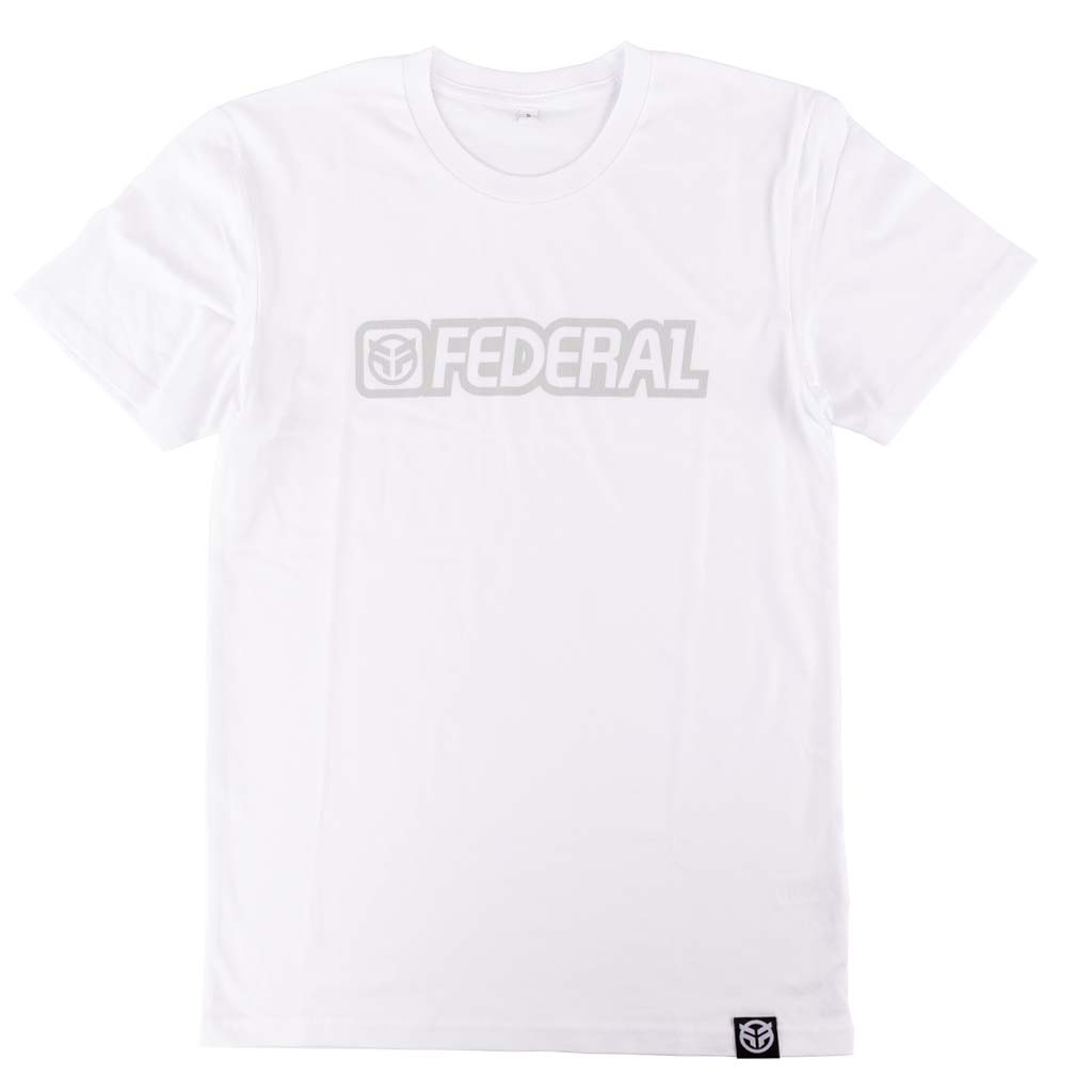 Federal Outline t-shirt in white photographed on a white background