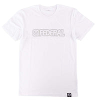 Federal Outline t-shirt in white photographed on a white background