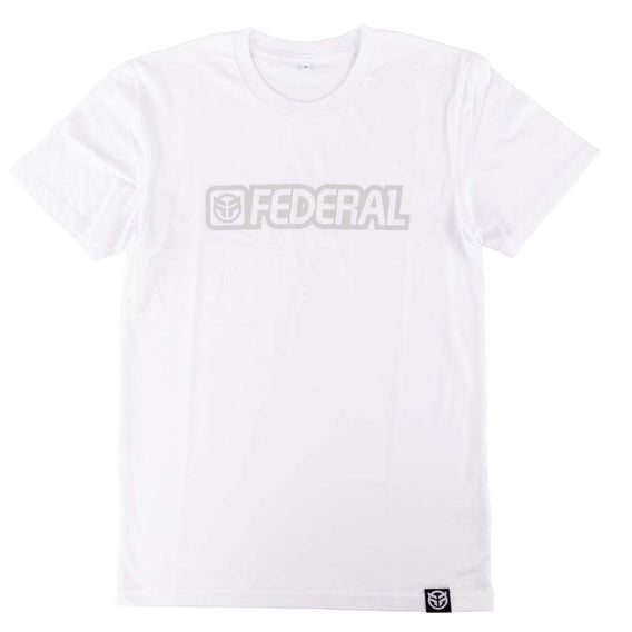 Federal Outline t-shirt in white photographed on a white background