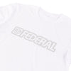 Close up photo of the Federal Outline t-shirt print on a white t-shirt