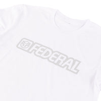 Close up photo of the Federal Outline t-shirt print on a white t-shirt