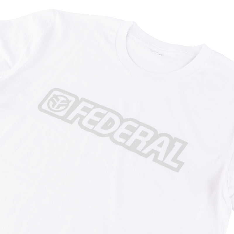 Close up photo of the Federal Outline t-shirt print on a white t-shirt