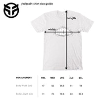 Sizing diagram for Federal Outline T-shirt