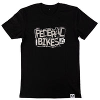Federal Stencil T-shirt in black photographed on a white background