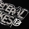 Close up of the printed design on the Federal Stencil t-shirt