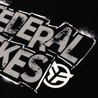 Close up of the printed design on the Federal Stencil t-shirt