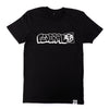 Black federal t-shirt with white logo on a white background