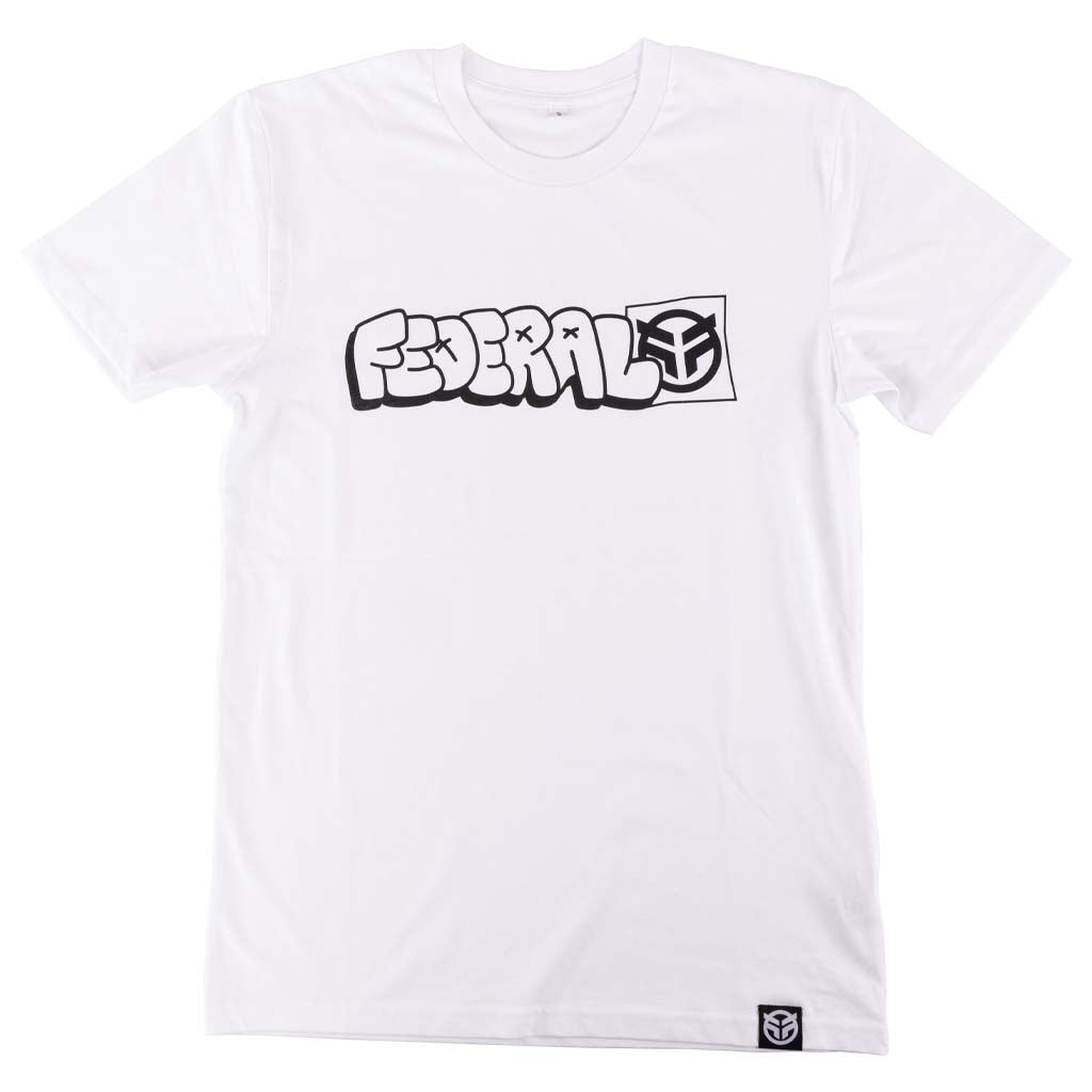 White Federal Tagged Outline T-shirt photographed on a white background