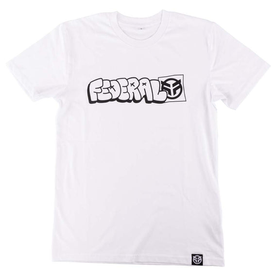 White Federal Tagged Outline T-shirt photographed on a white background