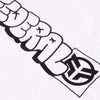 Detail photo of Tagged Outline print on a white t-shirt