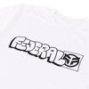 Close up photo of printed design of Federal Tagged Outline on a white t-shirt
