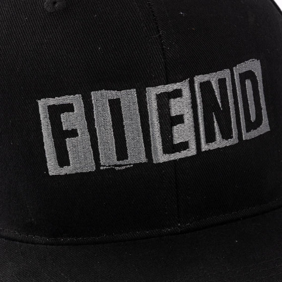 Black cap with 'FIEND' text on a black background