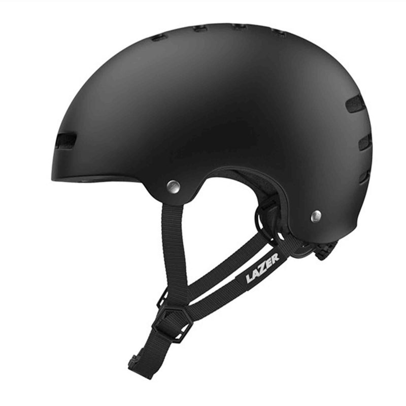 Lazer One+ MIPS Helmet - Matt Black left hand side showing straps and sew on tag on strap