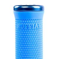Blue textured tumbler with 'Ruffian' branding on a white background