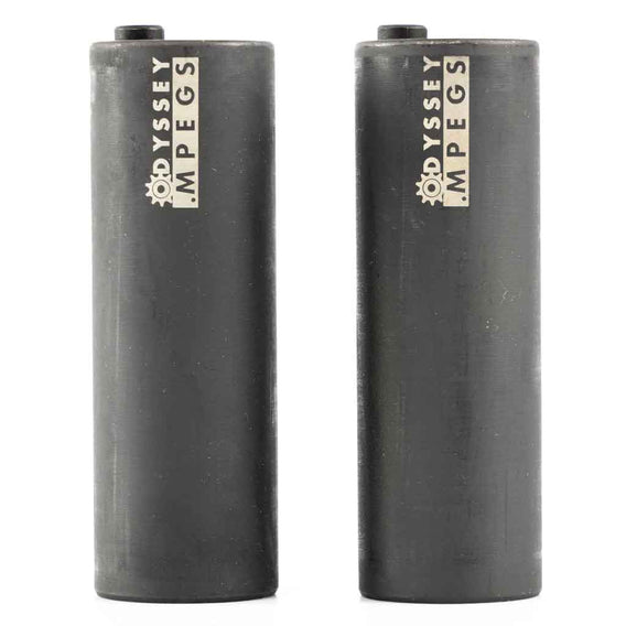 Two black Odyssey BMX Stunt Pegs with 'Odyssey MPegs' branding on a white background