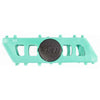 teal plastic bmx pedal with a black circular logo on a white background