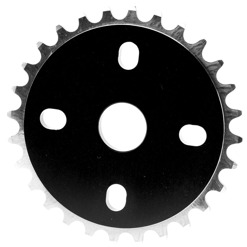 Reverse side of Profile Racing Blackjack sprocket in 28 tooth photographed on a white background