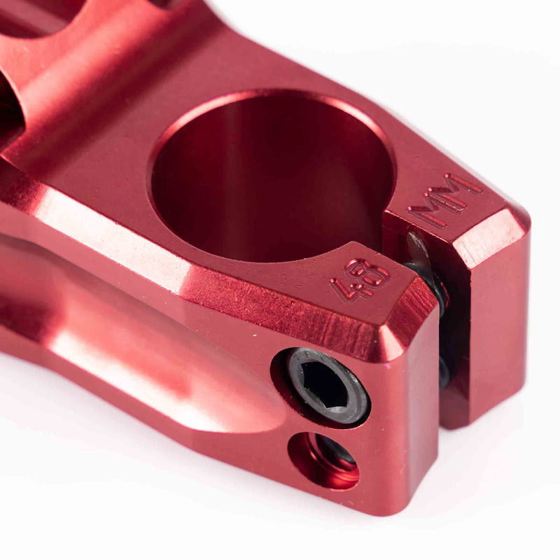 Profile BMX Acoustic Front Load Stem - Red close up of the 48mm engraving underneath