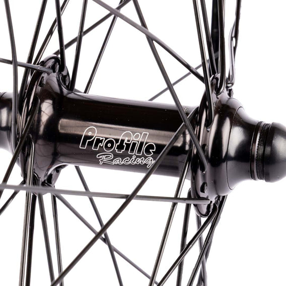 Profile Elite X Odyssey Hazard Lite Front Wheel Black hub close up