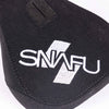 Snafu Fat Padded Pivotal Seat - Black / White close up detail embroidered stitching