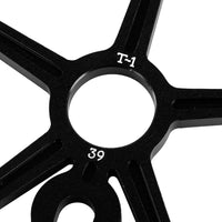 t1 logans run black bmx sprocket 39t  close up
