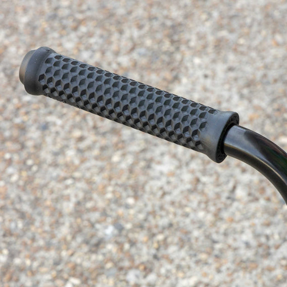 Textured black shadow conspiracy branded bmx grip on a textured surface