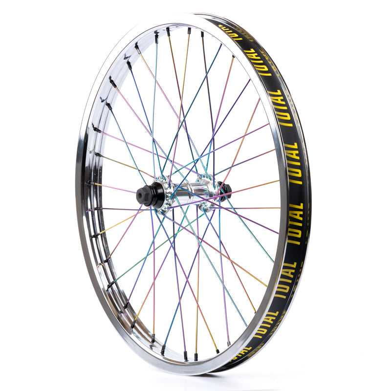 Total BMX Techfire Front Wheel - Chrome With Rainbow Spokes 10mm (3/8")