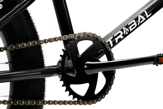 Tribal Clan V2 black close up of sprocket and cranks photographed on a white background