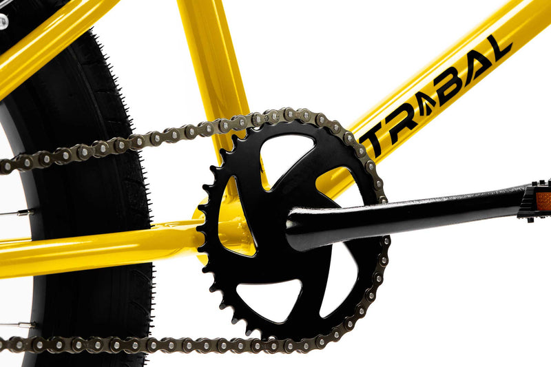 Tribal Clan V2 yellow close up of sprocket and crank photographed on a white background