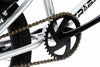 Tribal Nomad 18" BMX in Silver, close up of sprocket and cranks photographed on a white background