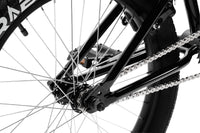 Tribal Spear black BMX, close up of rear hub and rear triangle of frame on a white background