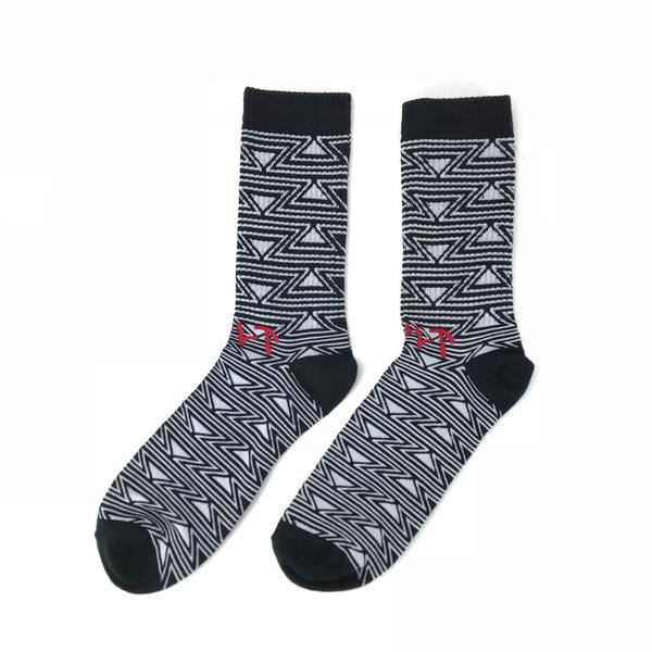 Cult Pattern Socks Black And White With Red Logo