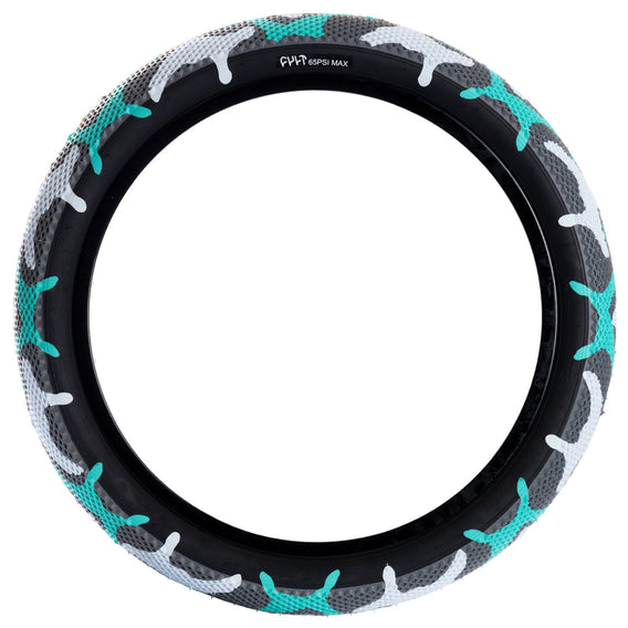 Cult Vans Tyre 16" - Teal Camo With Black Sidewall 2.30"