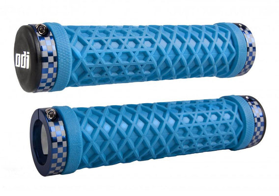 ODI x Vans Lock-On Grips - Cyan Blue / Chequerboard 130mm